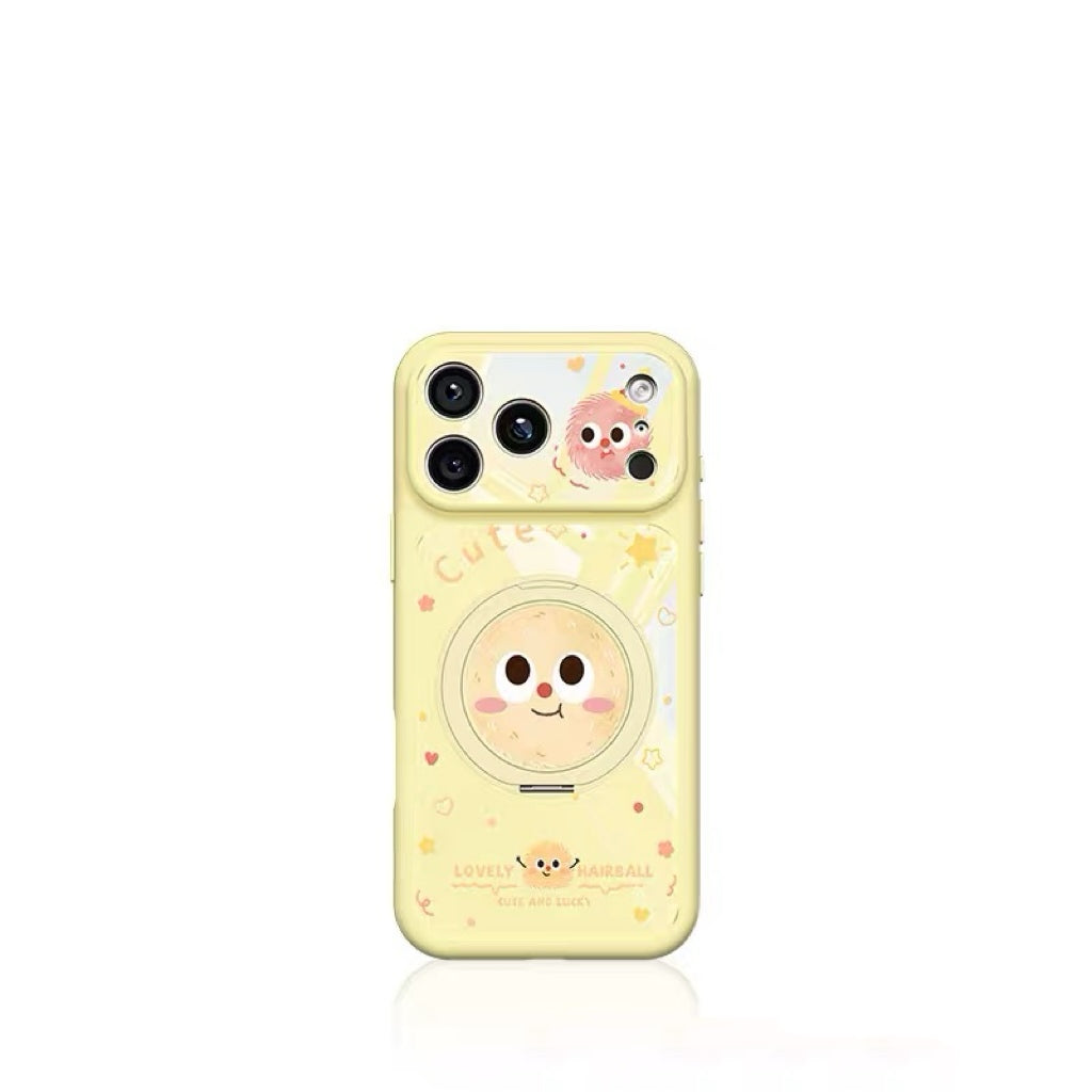 Cute and Quirky Fluffy Pom-Pom Rotating Stand Phone Case