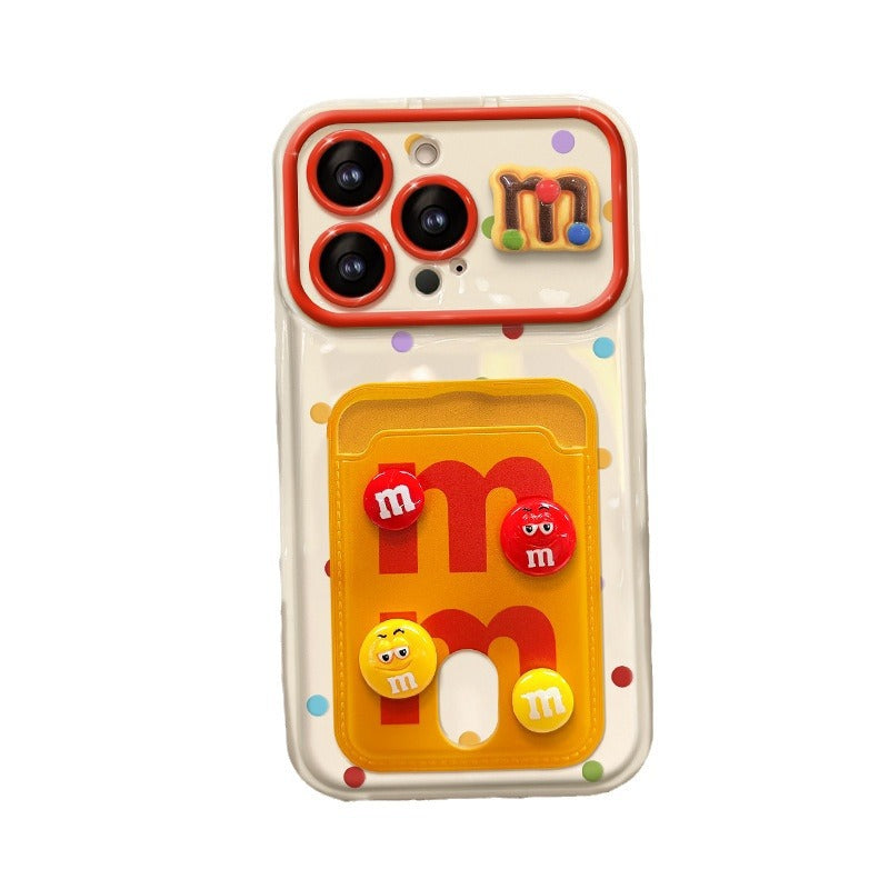 Flip-mirror M&M's character phone case with card holder and lanyard