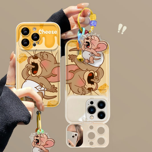 Cute Mouse Pendant Phone Case with Flip-Mirror