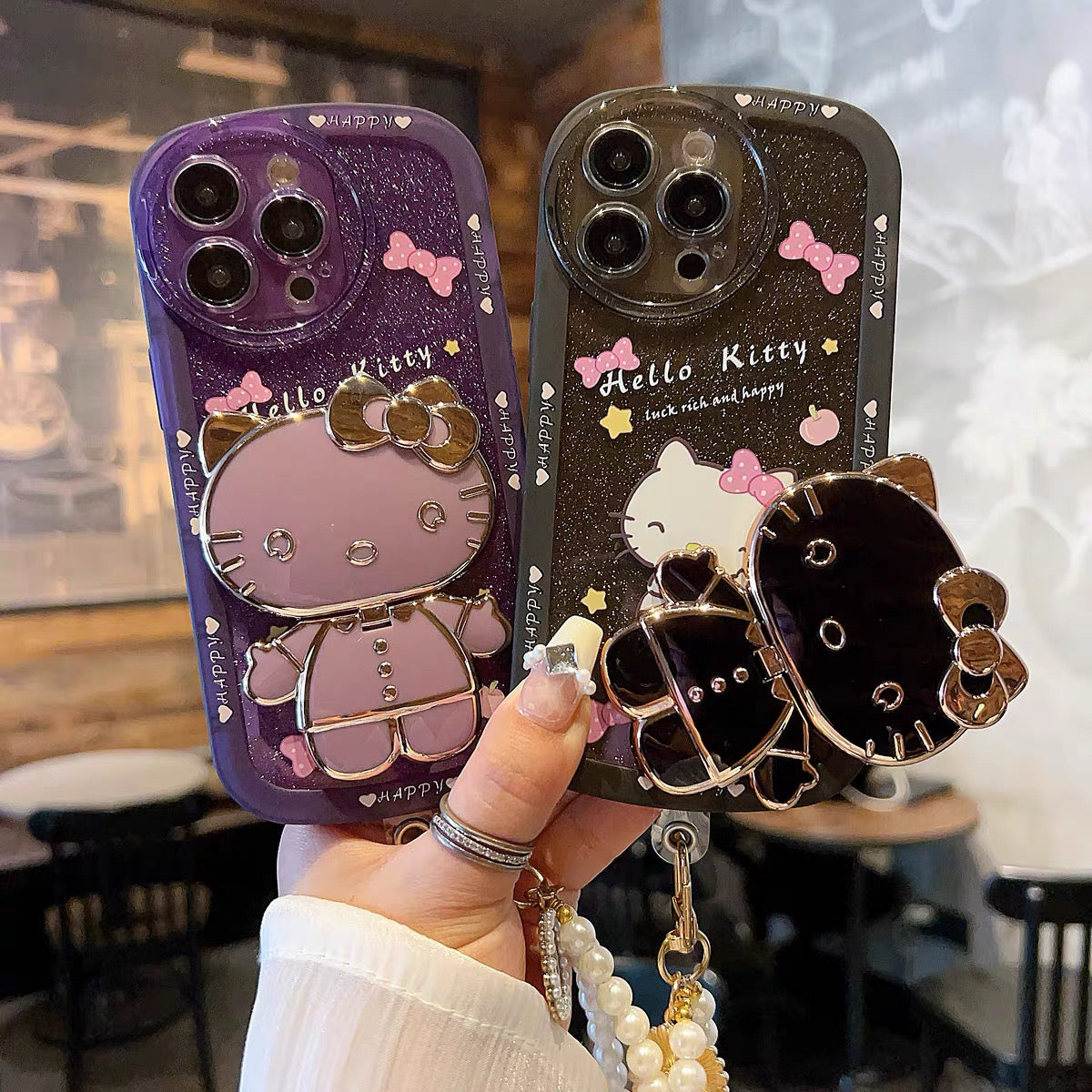 Hello Kitty Mirror + Kickstand + Wrist Strap Phone Case for Android