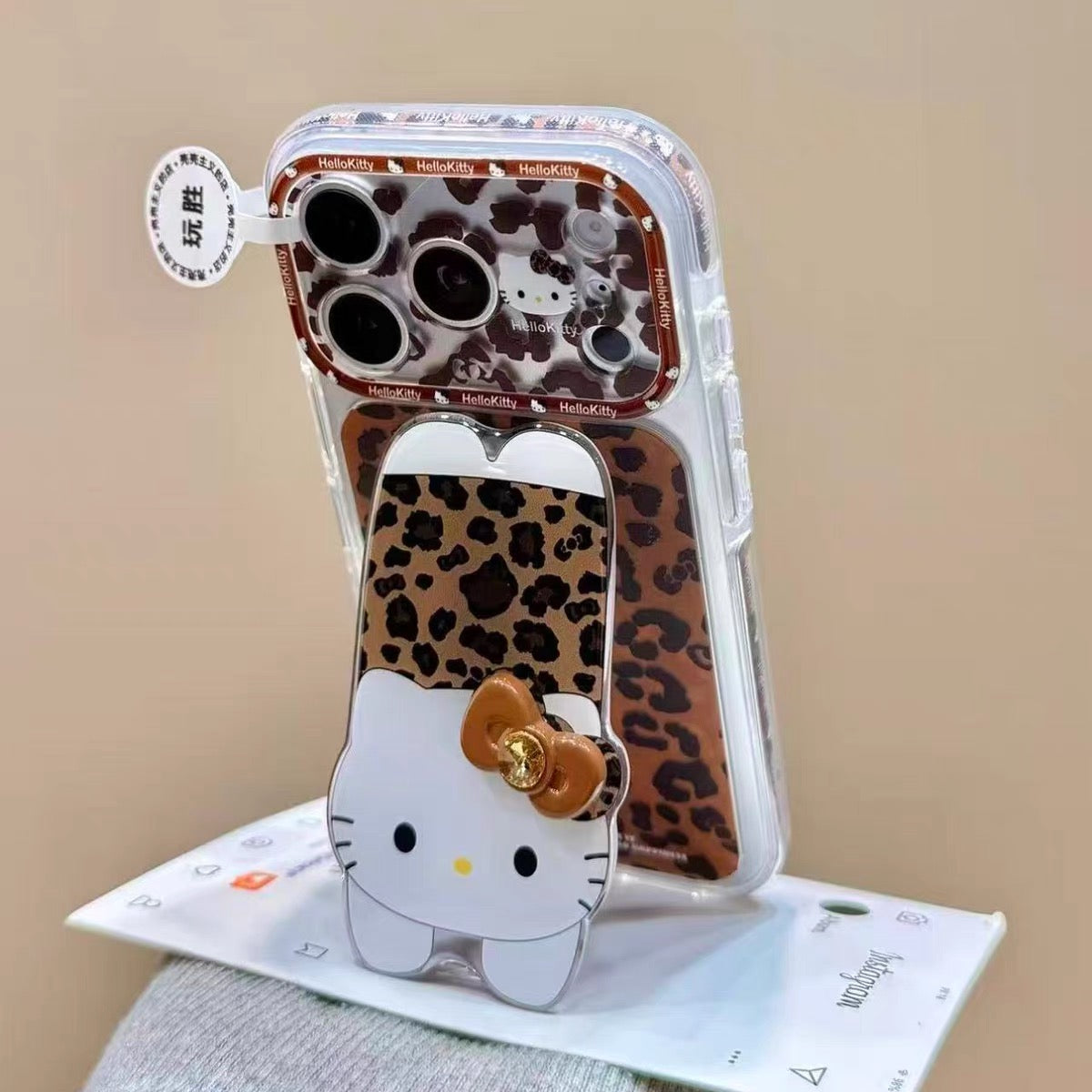 Cute Pink-Brown Hello Kitty Bow Kickstand Phone Case