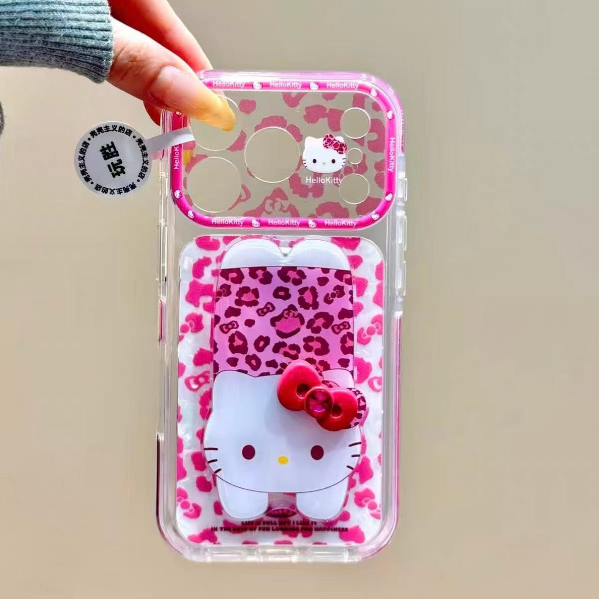 Cute Pink-Brown Hello Kitty Bow Kickstand Phone Case