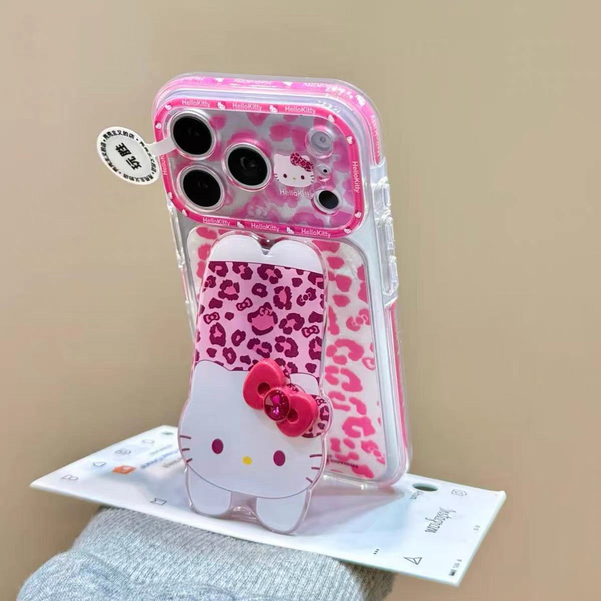 Cute Pink-Brown Hello Kitty Bow Kickstand Phone Case
