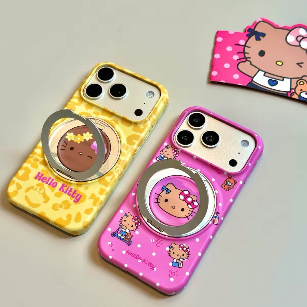 Cute Black Faux-Leather Cat Phone Case with 360° Magnetic Stand (Leopard Print)