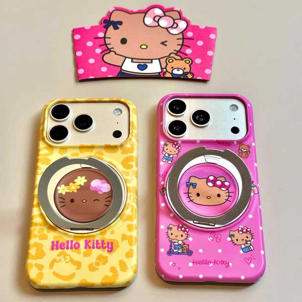 Cute Black Faux-Leather Cat Phone Case with 360° Magnetic Stand (Leopard Print)