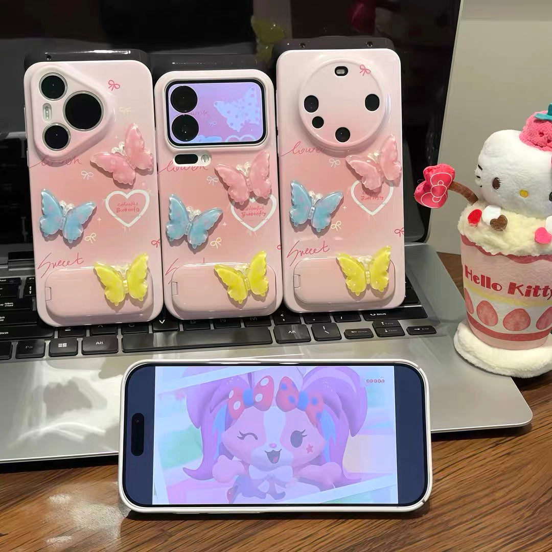 Watercolor-style bow mirror-stand phone case