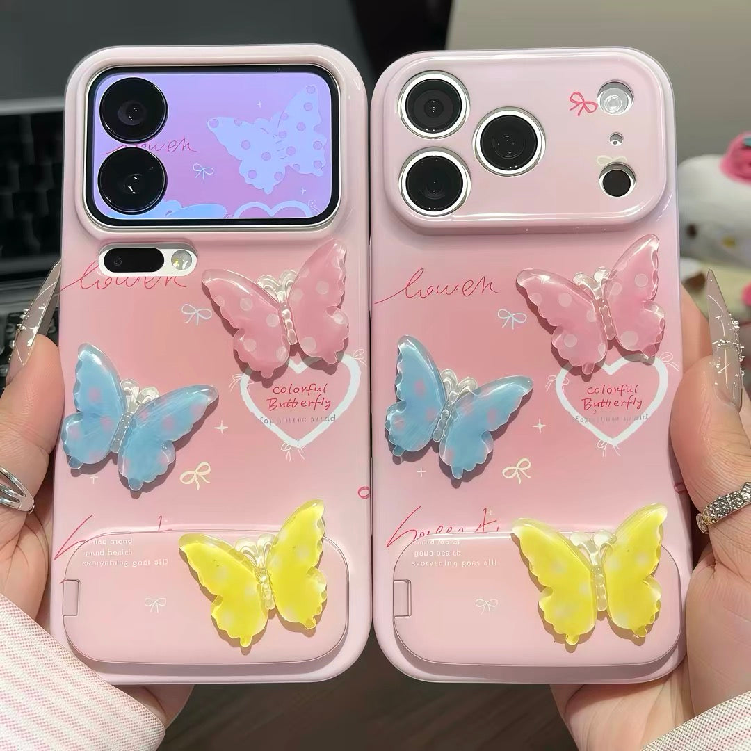 Watercolor-style bow mirror-stand phone case