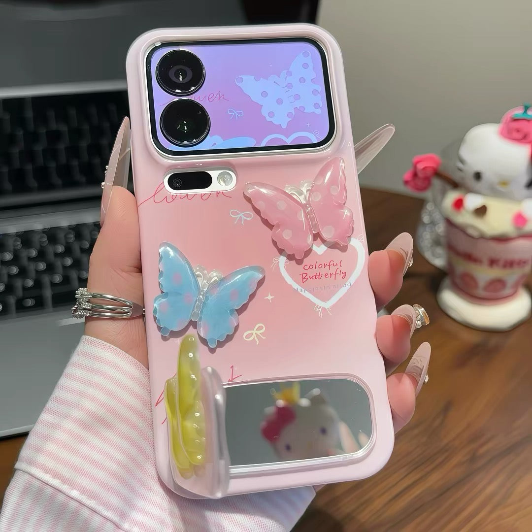Watercolor-style bow mirror-stand phone case