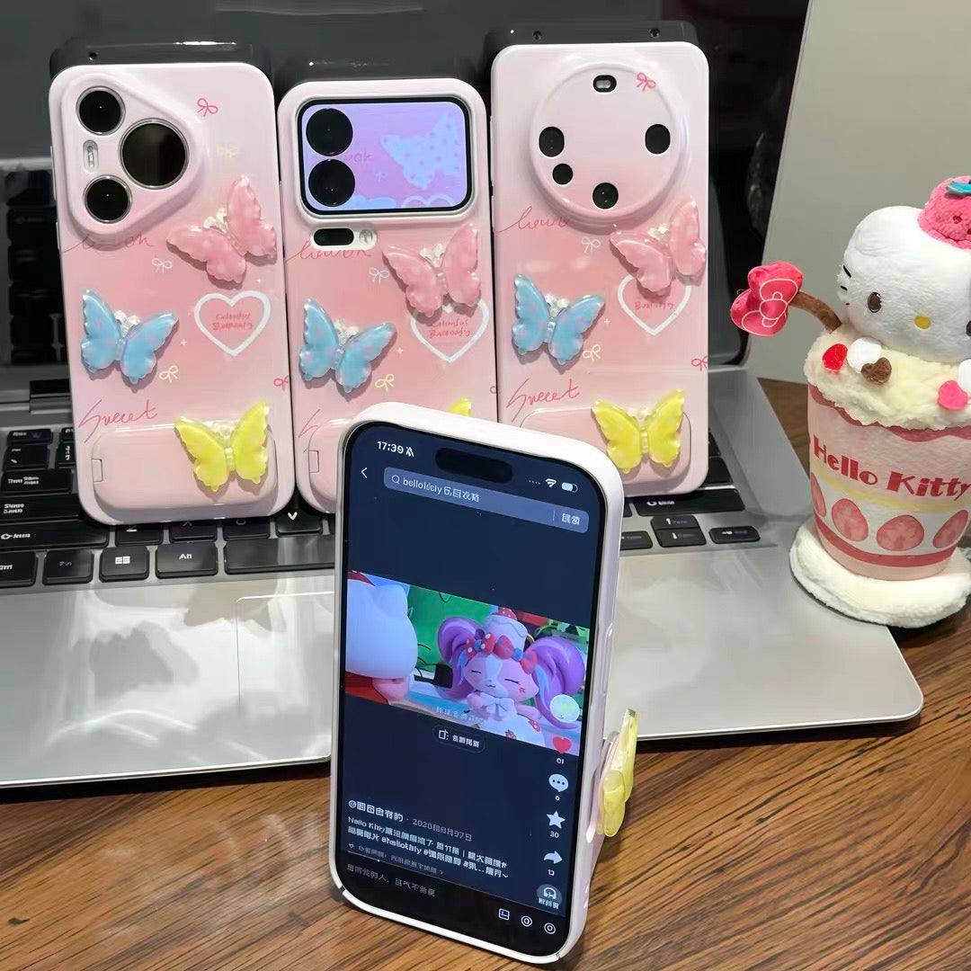 Watercolor-style bow mirror-stand phone case