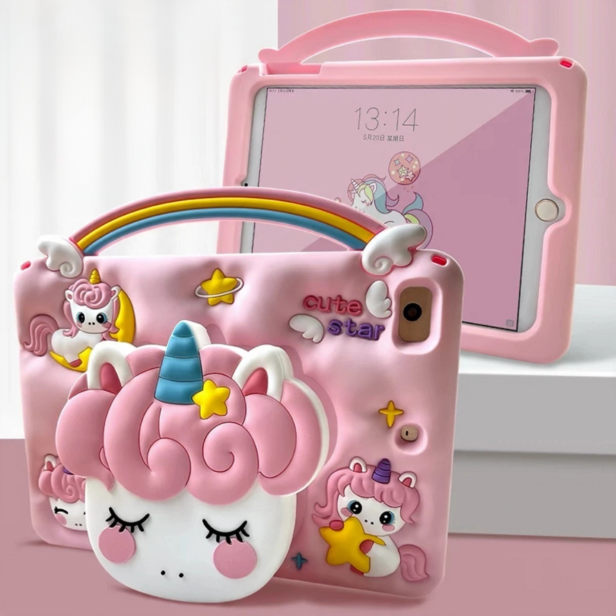Cartoon iPad Case for Kids + Lanyard