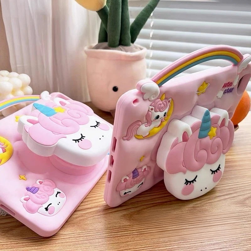 Cartoon iPad Case for Kids + Lanyard