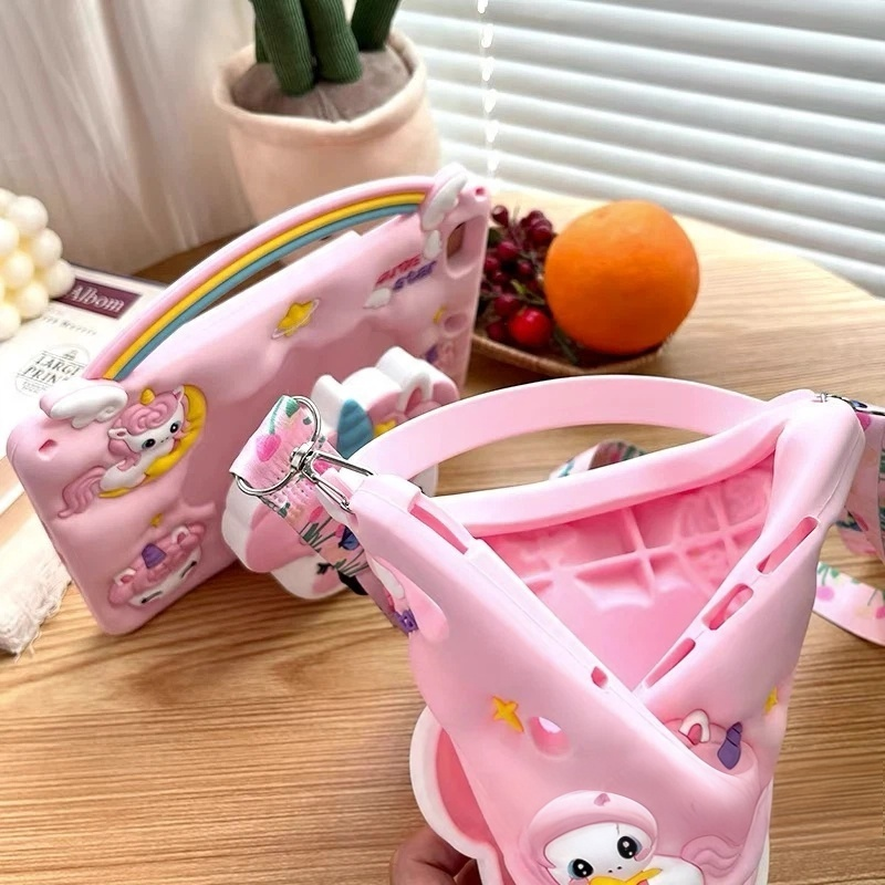 Cartoon iPad Case for Kids + Lanyard