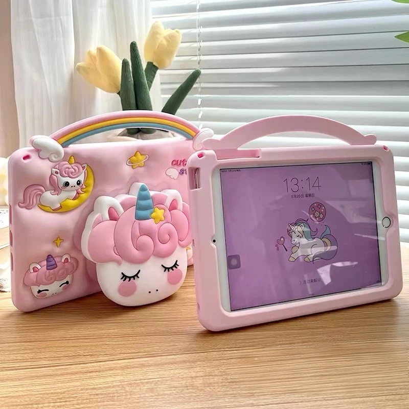 Cartoon iPad Case for Kids + Lanyard