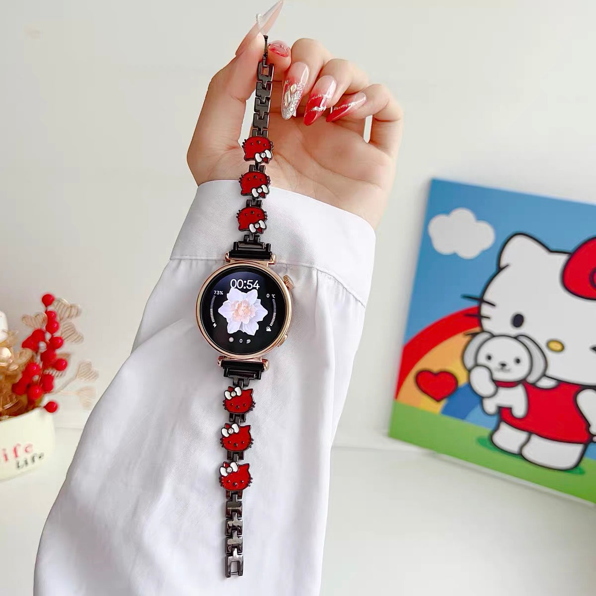 Hello Kitty watch bands compatible with Samsung Galaxy Watch 4, 5, 6, and 7 series.