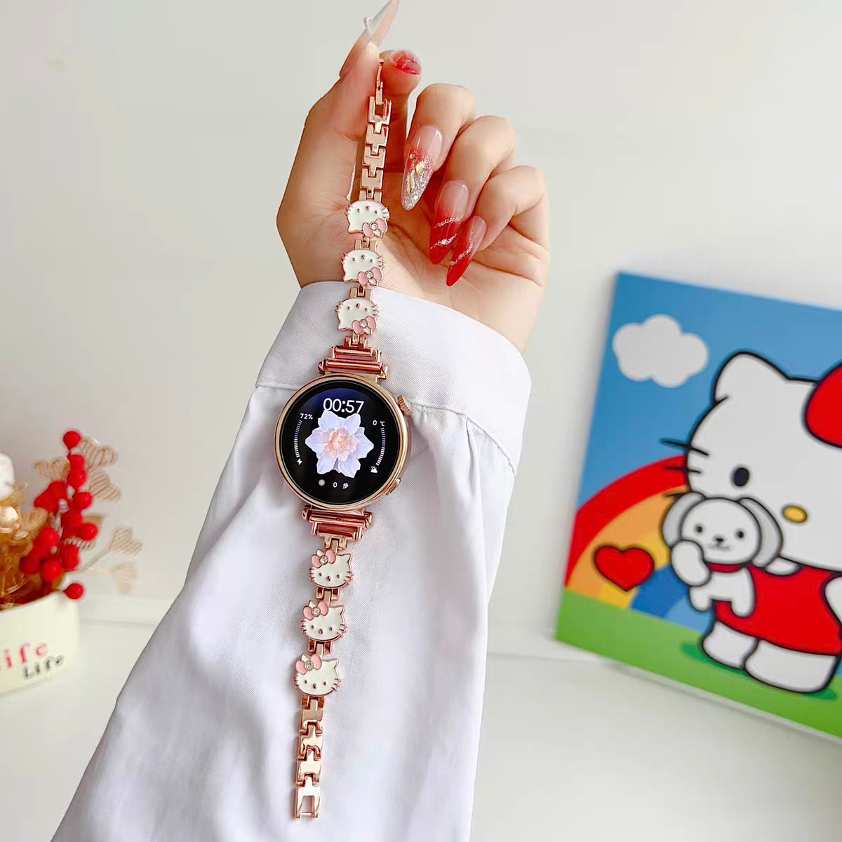 Hello Kitty watch bands compatible with Samsung Galaxy Watch 4, 5, 6, and 7 series.