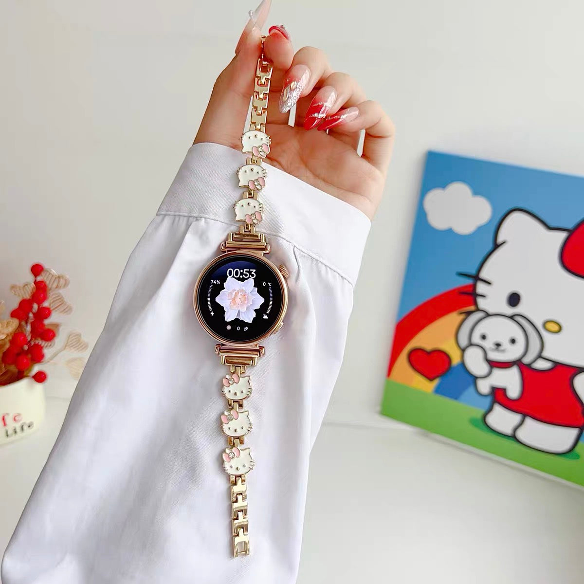 Hello Kitty watch bands compatible with Samsung Galaxy Watch 4, 5, 6, and 7 series.
