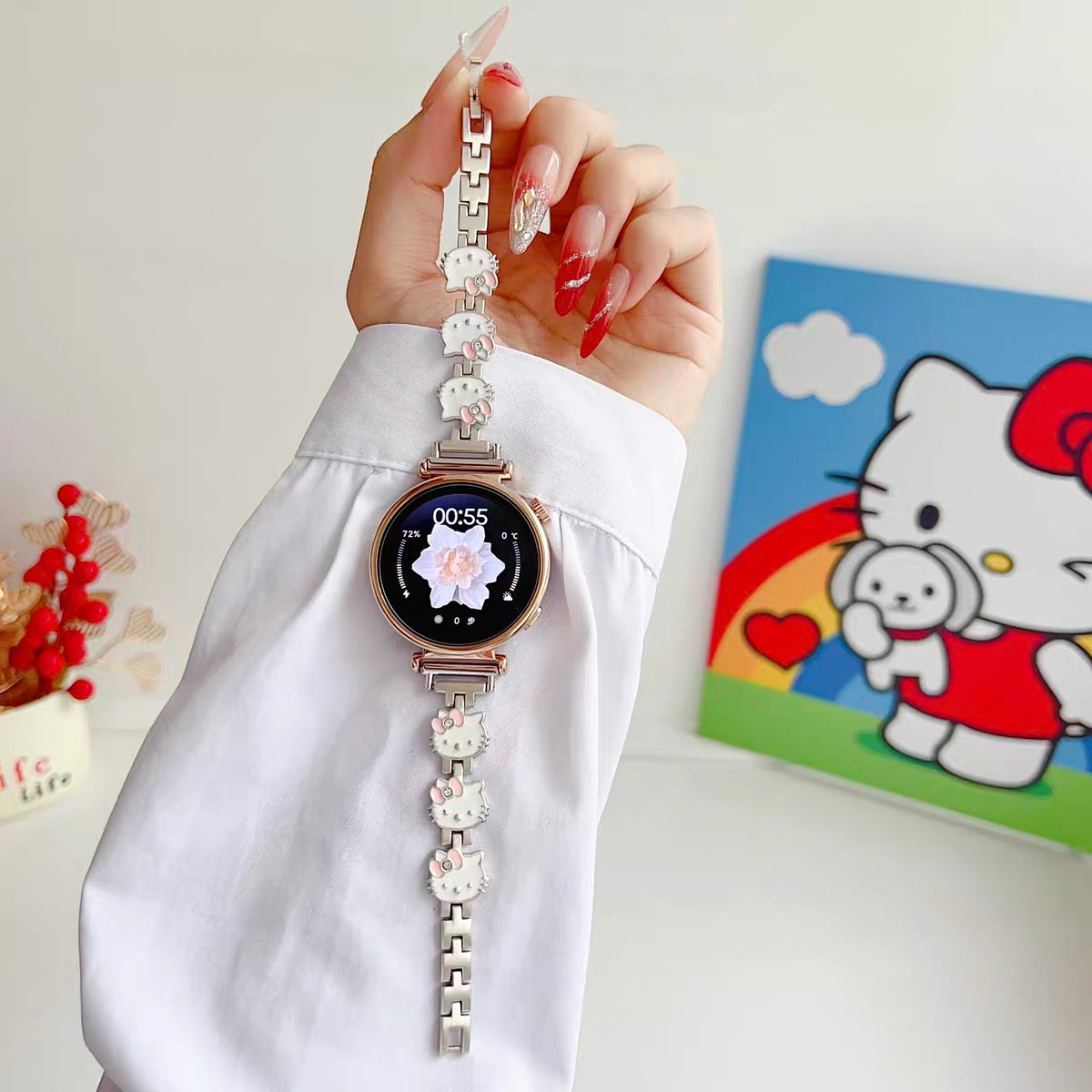 Hello Kitty watch bands compatible with Samsung Galaxy Watch 4, 5, 6, and 7 series.