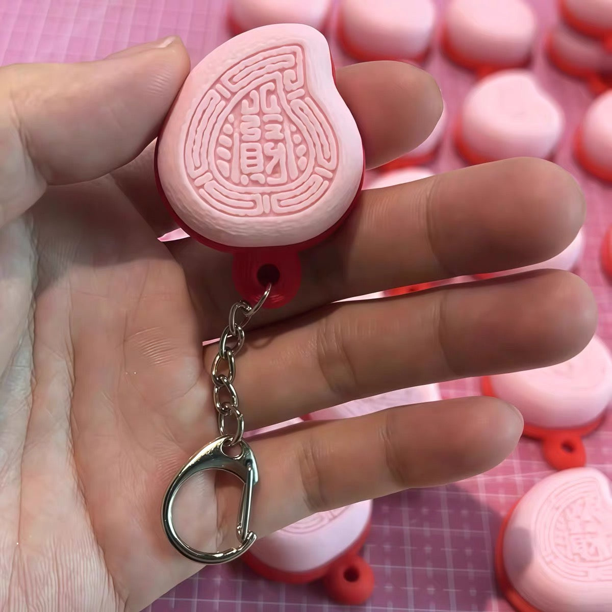 "Red Peach-Shaped Pastry" Charm: Stress-Reliever, Good Luck/Safety Amulet, Keychain, and Fridge Magnet