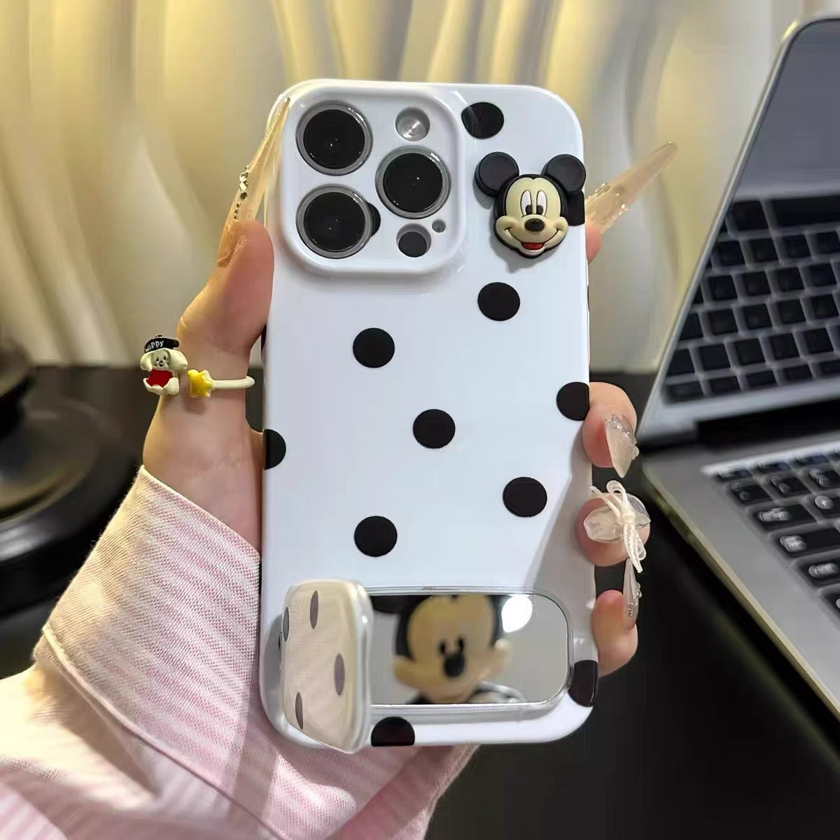 Suitable for Samsung polka-dot Mickey mirror-stand phone case