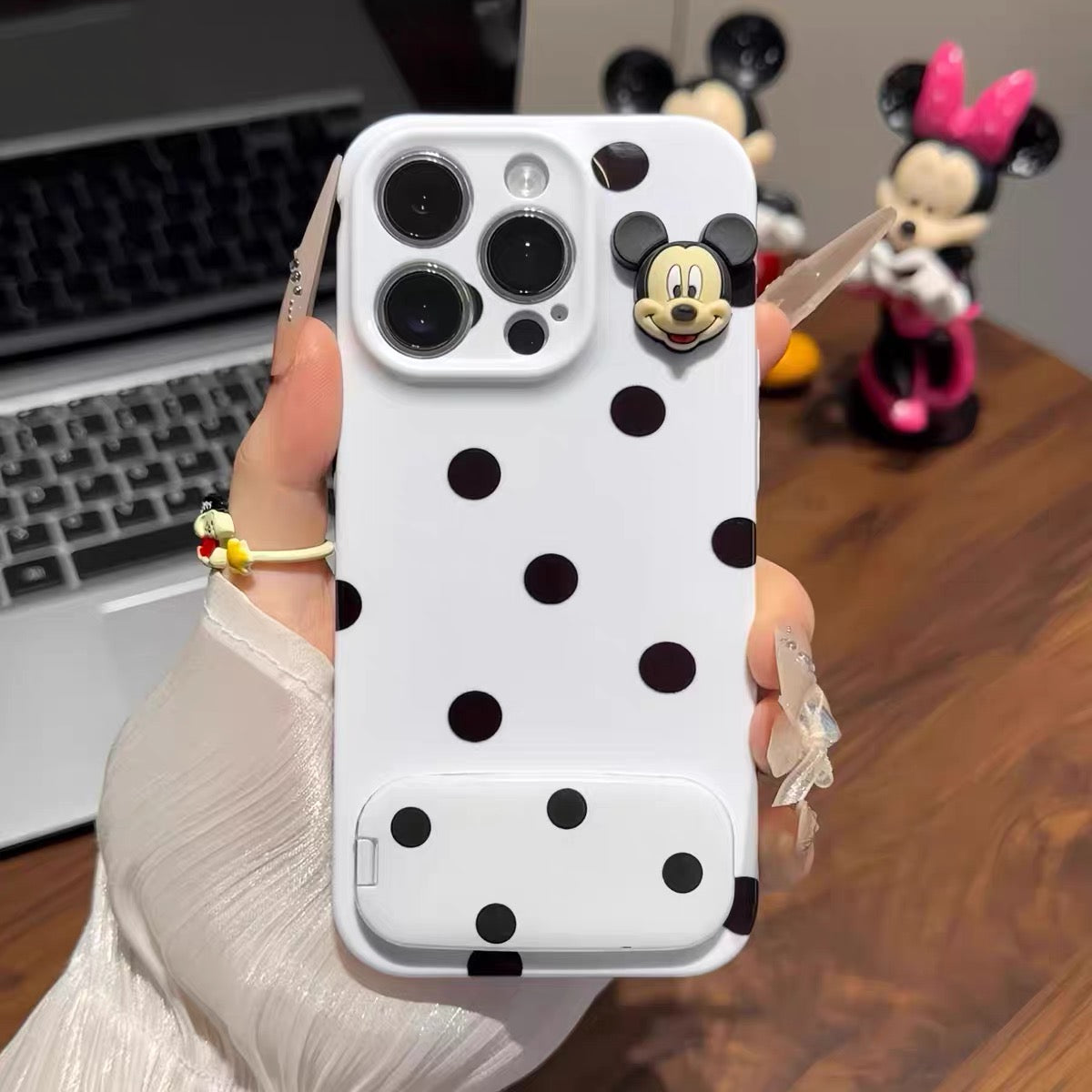 Polka-dot Mickey mirror-stand phone case