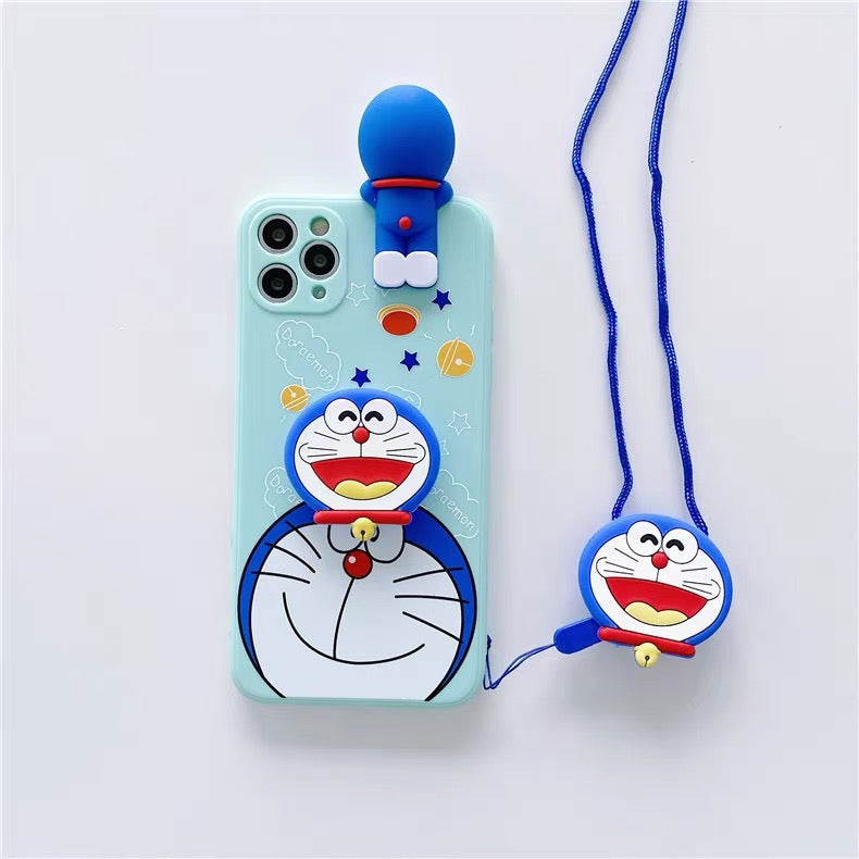 Cartoon Spider-Man, Iron Man, and Batman Phone Case with Kickstand and Lanyard