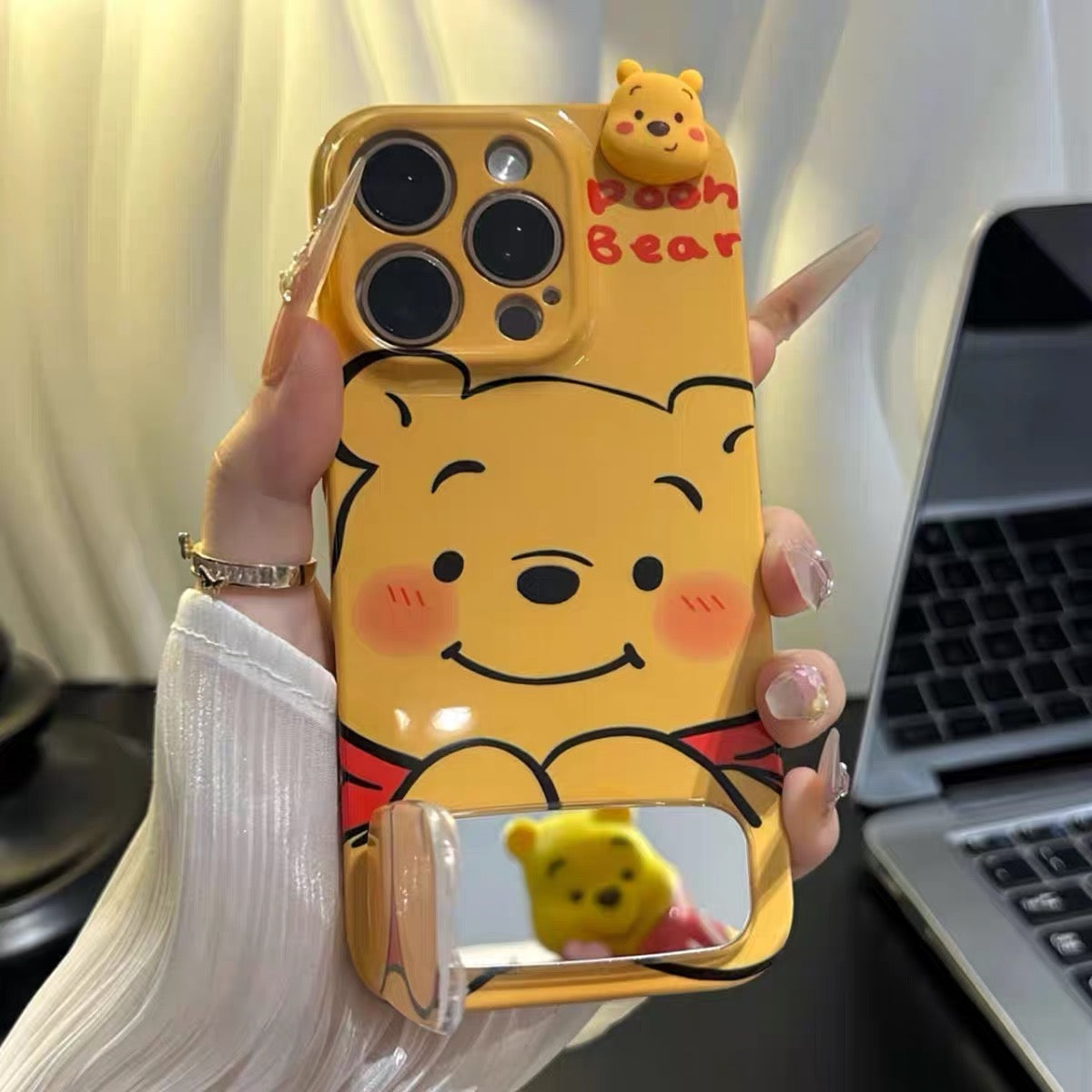 Suitable for Samsung: Strawberry Bear & Winnie the Pooh Mirror Stand Phone Case
