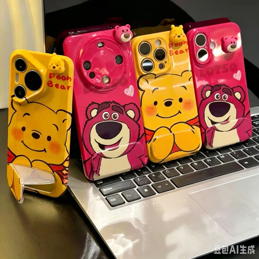 Suitable for Samsung: Strawberry Bear & Winnie the Pooh Mirror Stand Phone Case