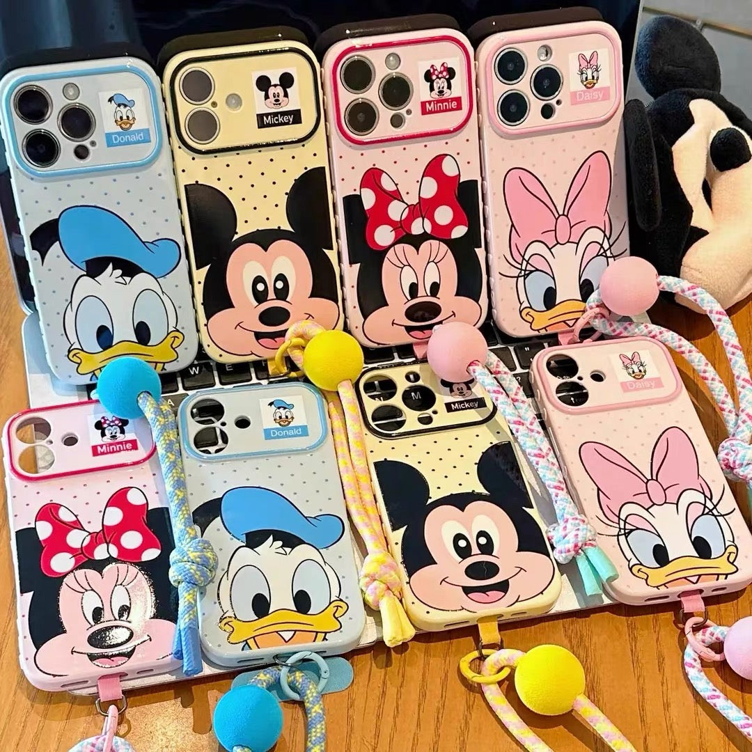 Polka-dot Mickey & Donald Duck colorful lanyard phone case