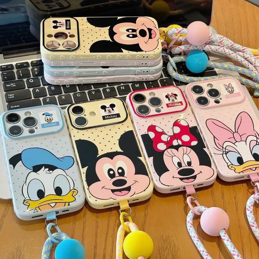 Colorful Polka-Dot Mickey & Donald Duck Lanyard Phone Case for Android