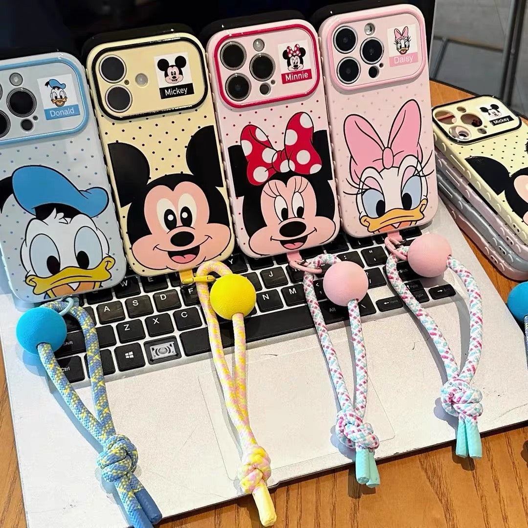 Polka-dot Mickey & Donald Duck colorful lanyard phone case