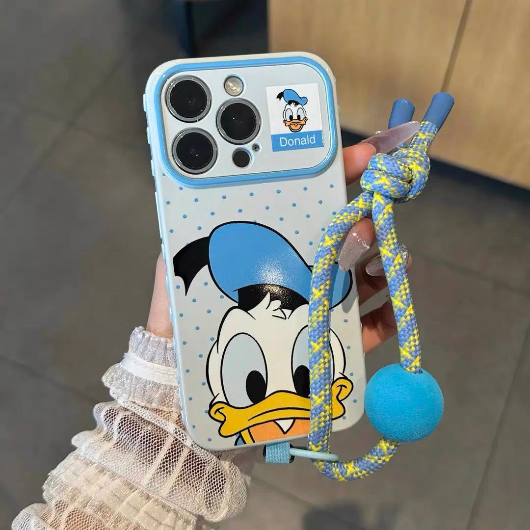 Colorful Polka-Dot Mickey & Donald Duck Lanyard Phone Case for Android