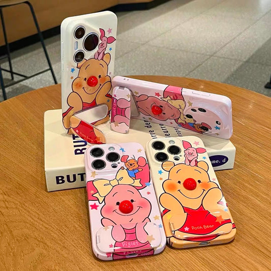 Couple's Red-Nosed Winnie the Pooh & Piglet Phone Case with Mirror Stand