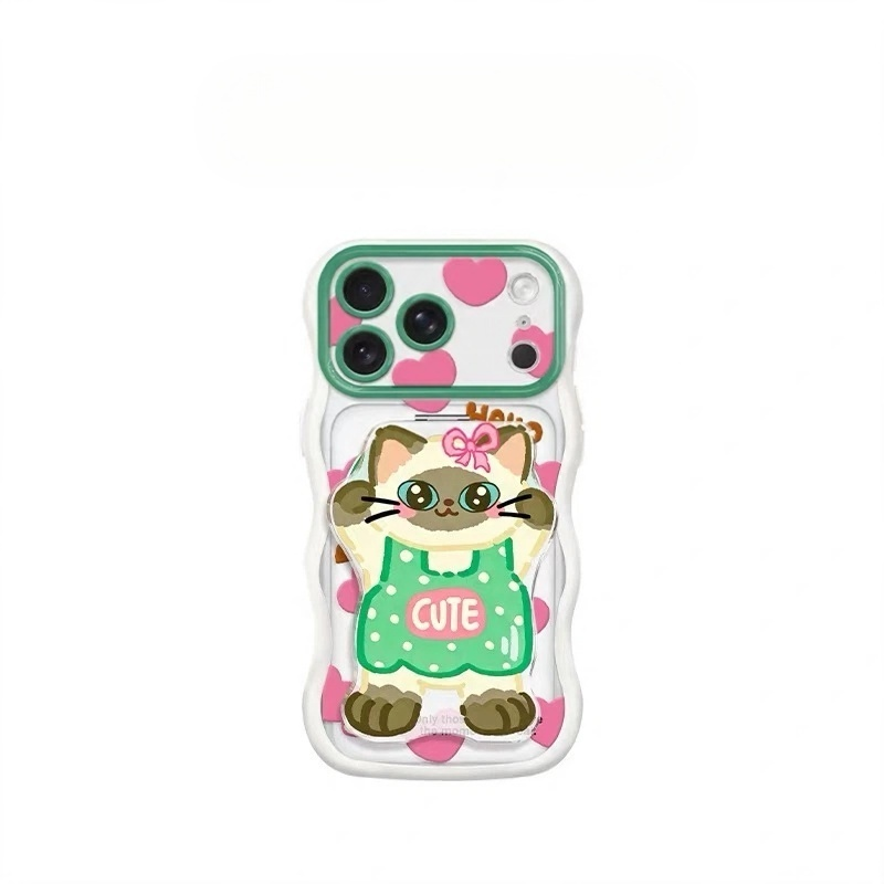 Heart-patterned cat stand phone case