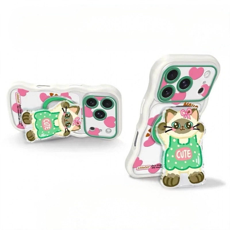 Heart-patterned cat stand phone case
