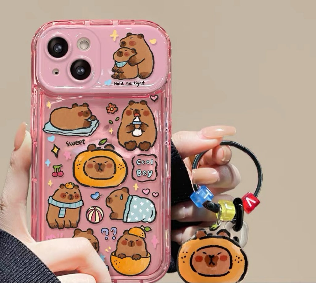 Capybara Pendant Phone Case with Flip-Out Mirror