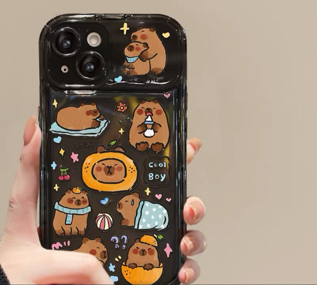 Capybara Pendant Phone Case with Flip-Out Mirror