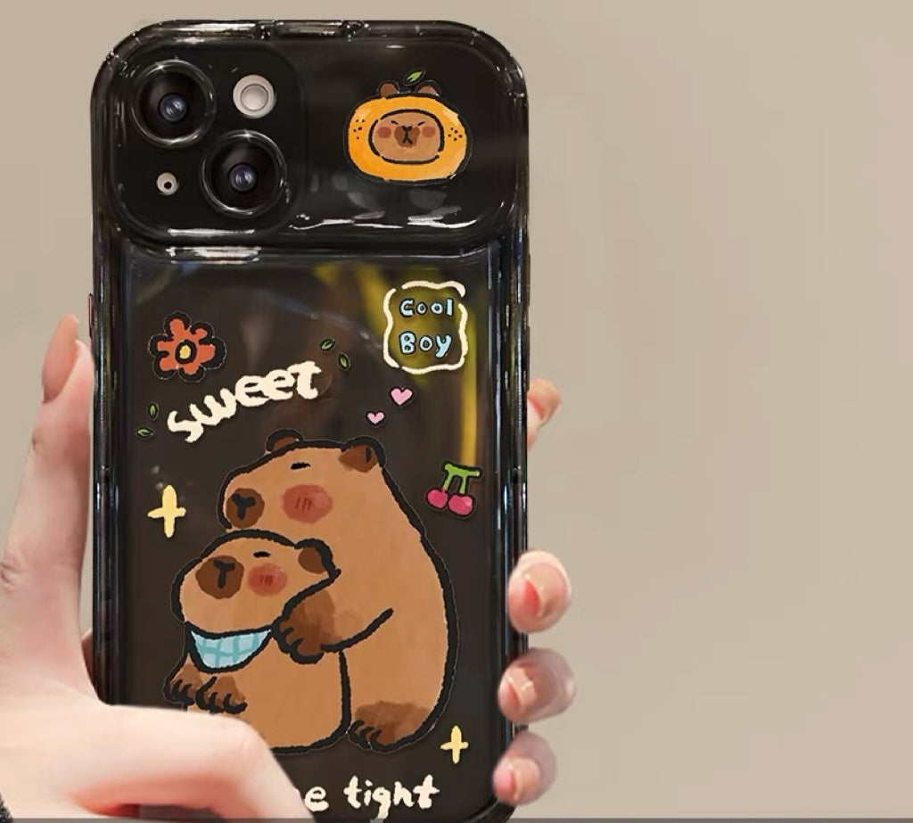 Capybara Pendant Phone Case with Flip-Out Mirror