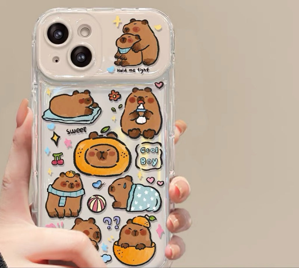 Capybara Pendant Phone Case with Flip-Out Mirror