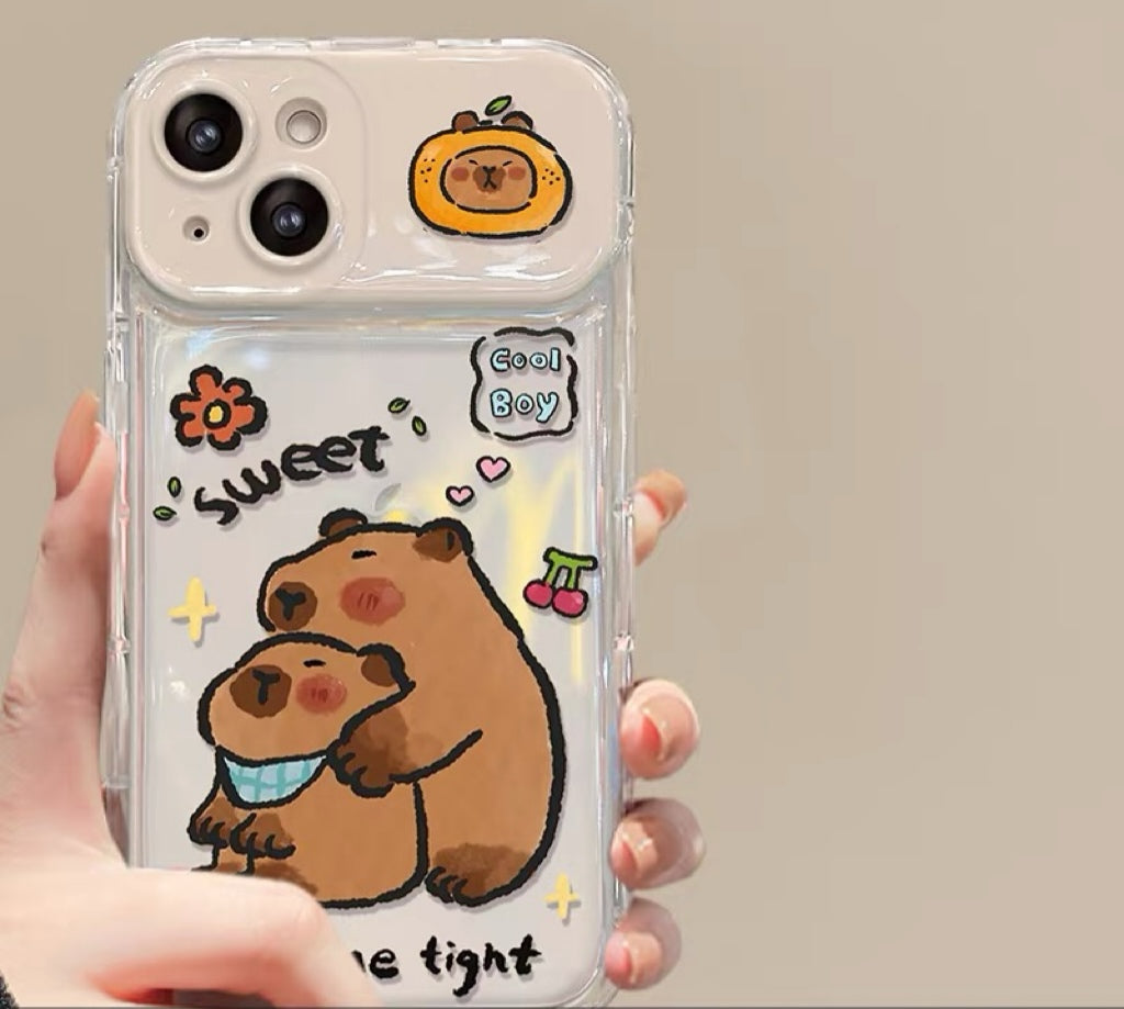 Capybara Pendant Phone Case with Flip-Out Mirror