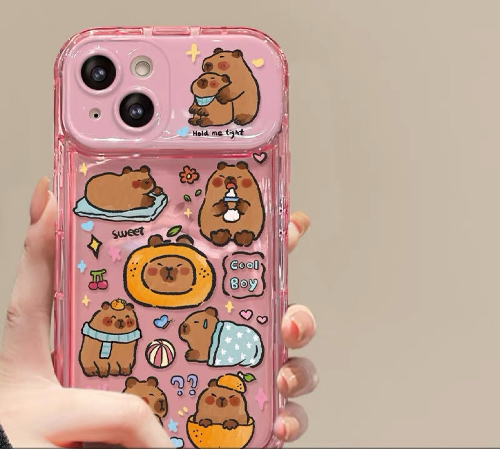 Capybara Pendant Phone Case with Flip-Out Mirror
