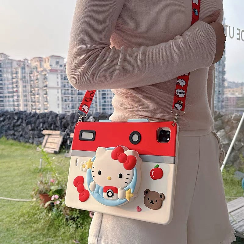 Hello Kitty Rotating Foldable Stand Case for iPad with Stylus Holder & Lanyard