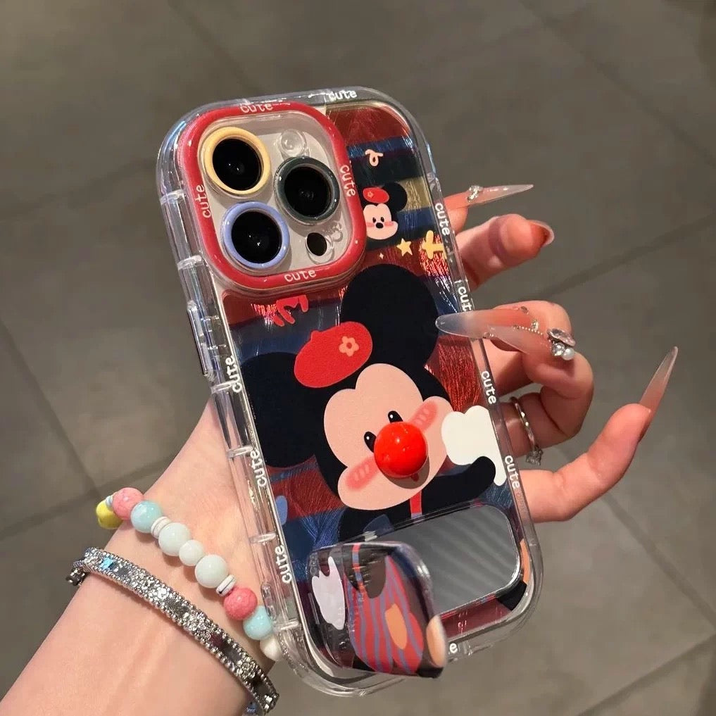 Cute Red-Nose Mickey Phone Case with Mirror Stand