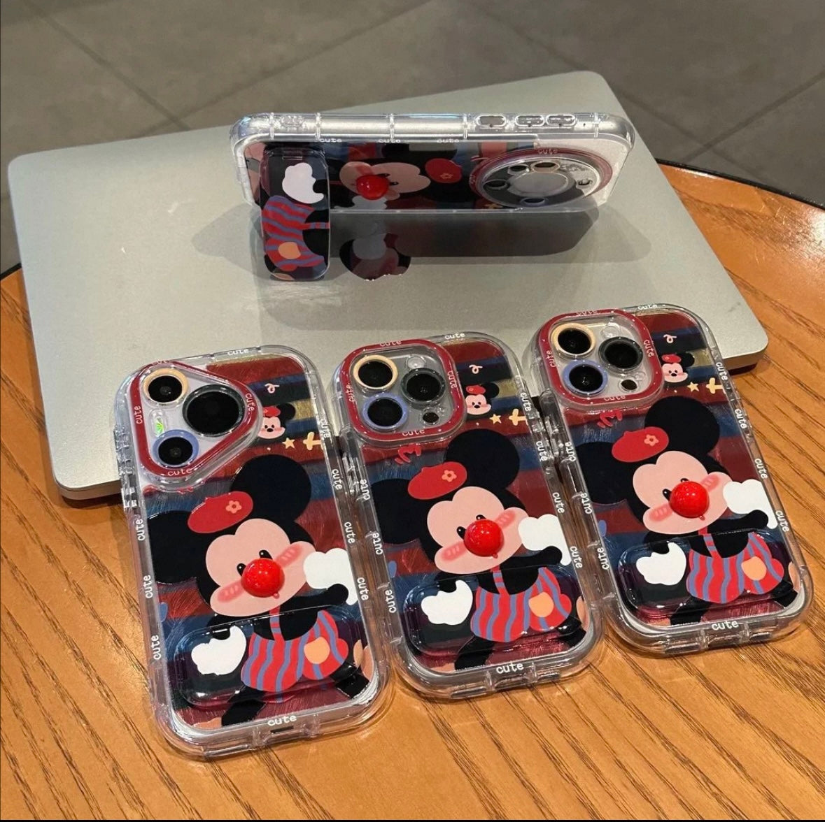 Cute Red-Nose Mickey Phone Case with Mirror Stand