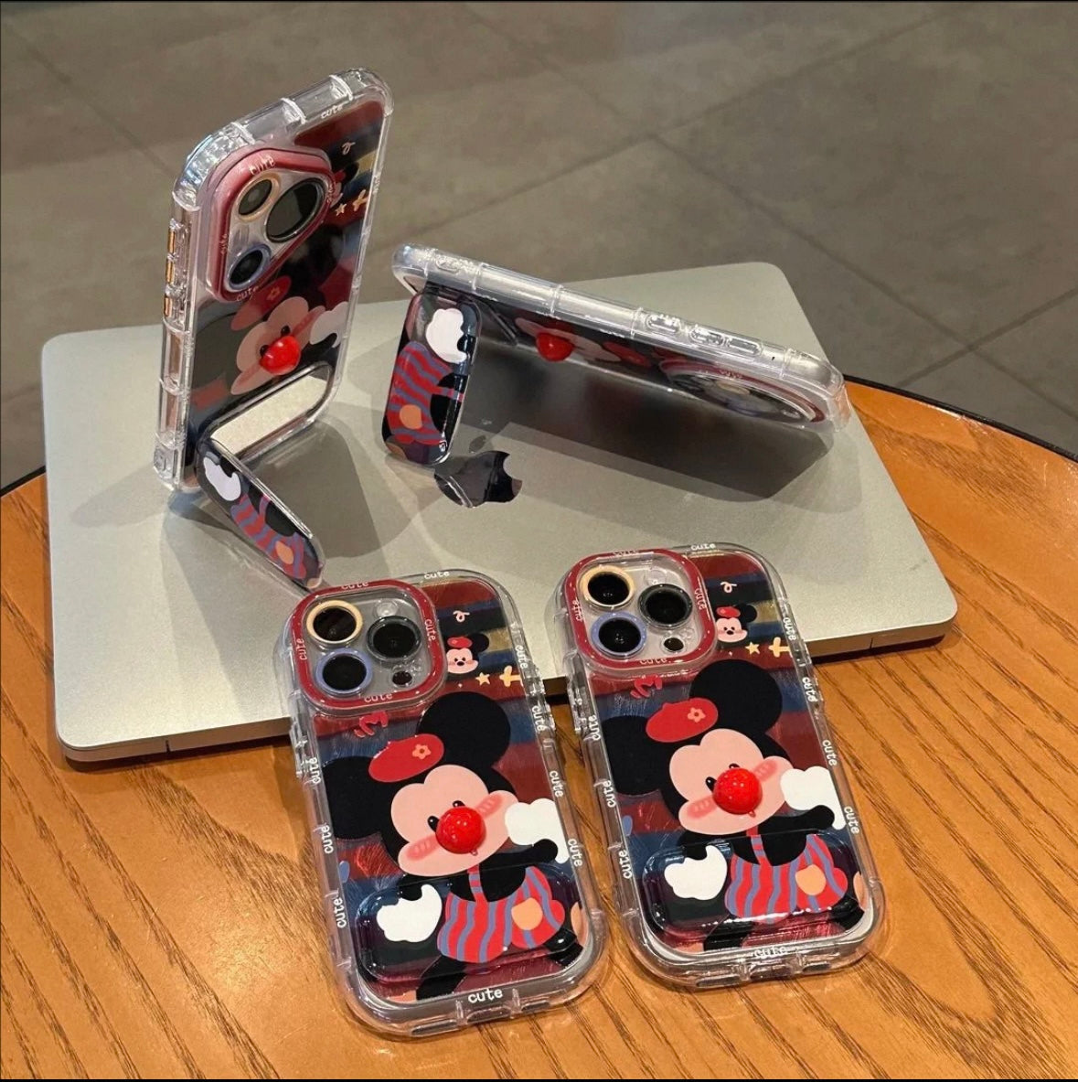 Cute Red-Nose Mickey Phone Case with Mirror Stand
