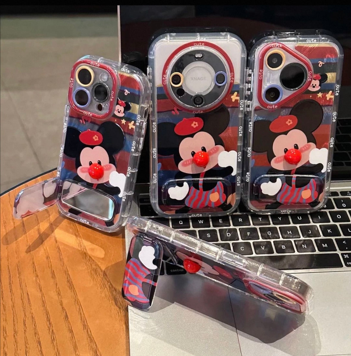 Cute Red-Nose Mickey Phone Case with Mirror Stand