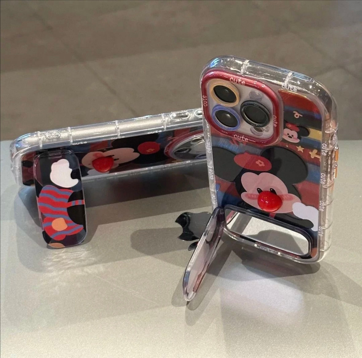 Cute Red-Nose Mickey Phone Case with Mirror Stand
