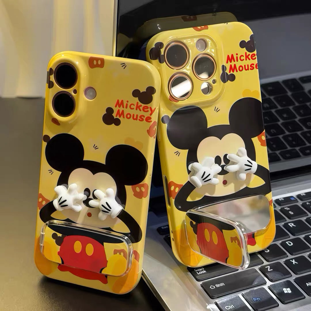 Cartoon Mickey face-covering mirror stand phone case