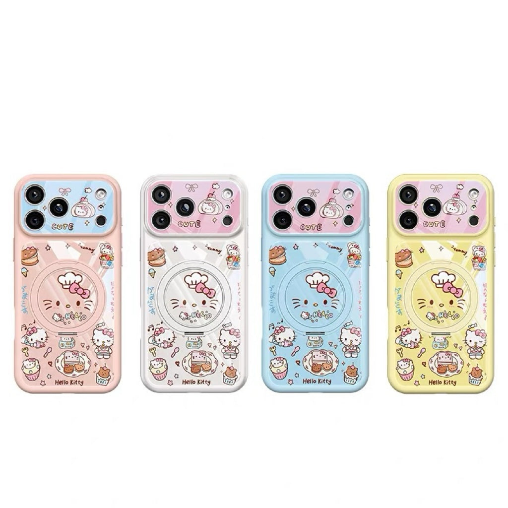 Dessert-themed rotating stand phone case with a cat design