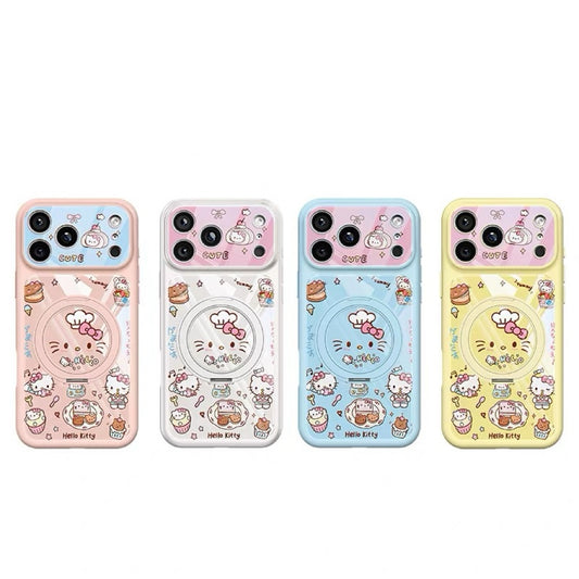 Dessert-themed rotating stand phone case with a cat design
