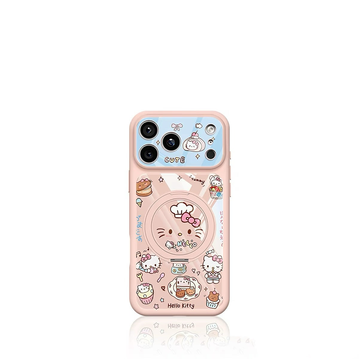 Dessert-themed rotating stand phone case with a cat design